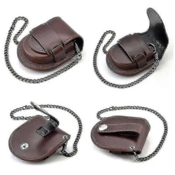 Nahkainen kellopussi taskukellon pidike ketjulla taskukellon kotelo [MI][J] Black Silver chain