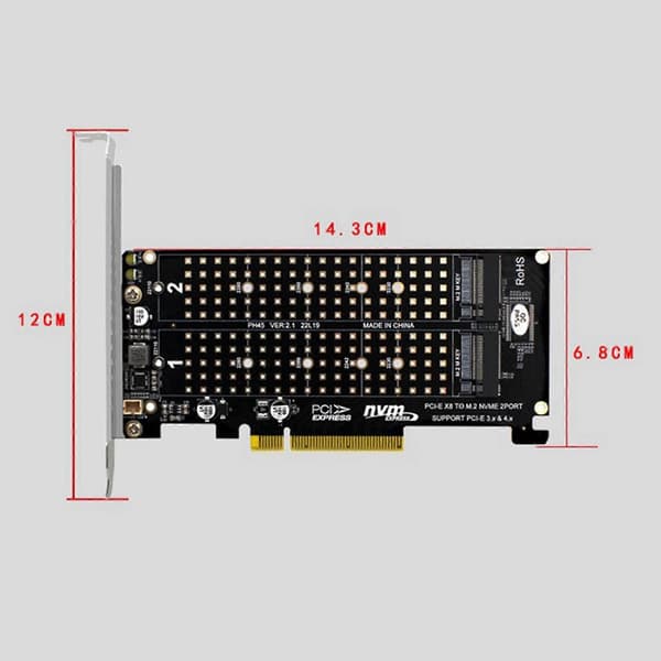 2X PCI-E X8 Double Disk RAID-kortti NVME M.2 M KEY SSD-laajennussovitin Laajennettu Dual NVME RAID PCI-E X8 -jakokortti Black