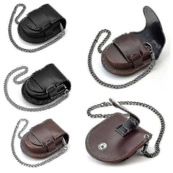 Nahkainen kellopussi taskukellon pidike ketjulla taskukellon kotelo [MI][J] Black Silver chain