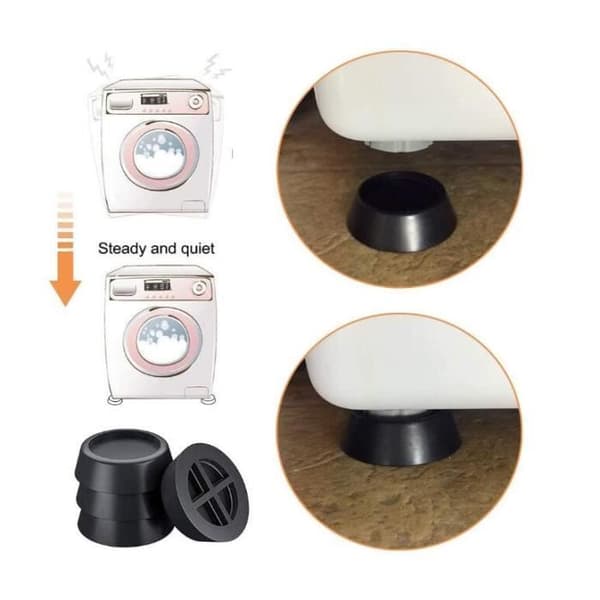 Anti-vibrationspuder til vaskemaskiner - Universal - Pakke med 4 - Sort gummi[J] Black