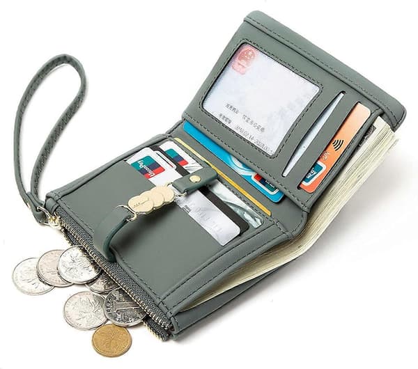Damplånböcker Små Rfid Bifold Handledsväska, Damplånböcker för Kort Mynt, Växelväska med Handledsrem[J]