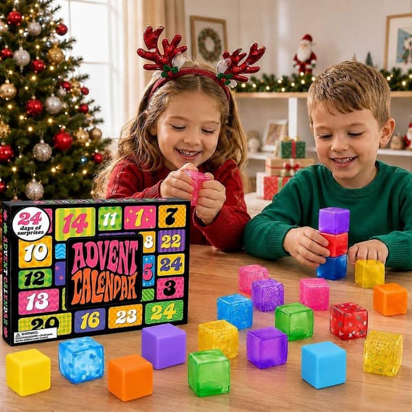 Nedtælling til jul: 24-dages julekalender med farverige nummererede terninger No Box