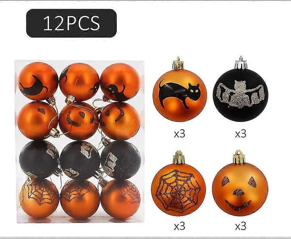 Halloween Kulepynt Sett 12 stk Oransje Gresskar Edderkopp