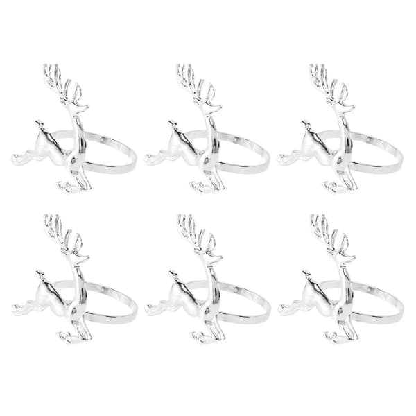 6 stk. servietringe i hjorteform, dekorative bordservietringe til julebryllupsfester hverdag [J] Silver