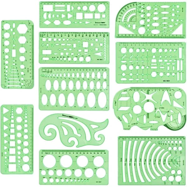 11-pack plastmallar för mätning, cirkelmall, geometrisk D