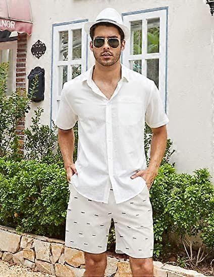 Linshorts for menn Uformell elastisk midje snøring Sommerstrandshorts
