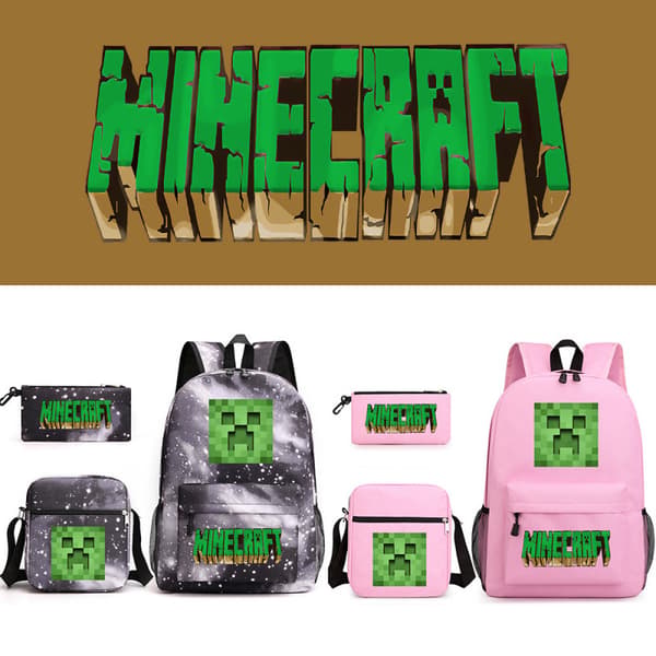 Minecraft Skolväska Ryggsäck Pennfodral Axelväska Tre-delat Set (J) Pattern ~4 3PC
