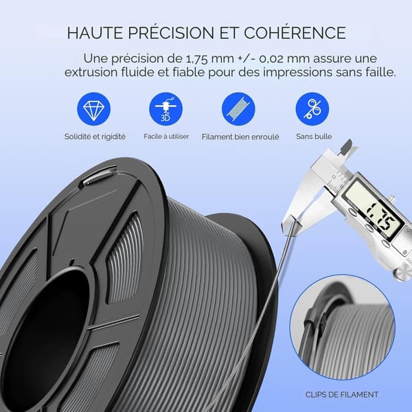 PLA-filament, 1,75 mm, dimensionsnøjagtighed ±0,02 mm, egnet til de fleste FDM 3D-printere, sort Black