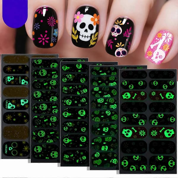 Selvlysende Halloween-negledesign - Neglefoliesett