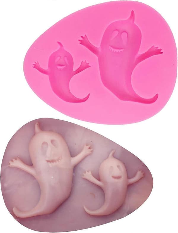 Spøgelsesformede silikoneforme til Halloween kagepyntningsværktøjer DIY chokolade slik småkager kiks gummi fondant budding cupcake bageform, [J]
