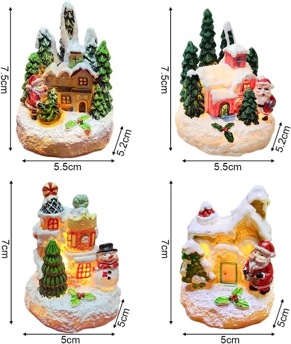 Juleminiaturehus med lysende belysning - 4-delt sæt (JJ)