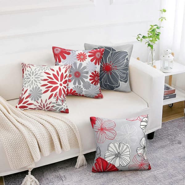 Sofapute putetrekk 45x45 abstrakt røde og grå blomster putetrekk [XR][J]