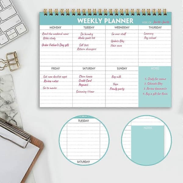 Ukentlig Planlegger Notisblokk - Ukentlige Planleggere Vanetracker Journal Teal