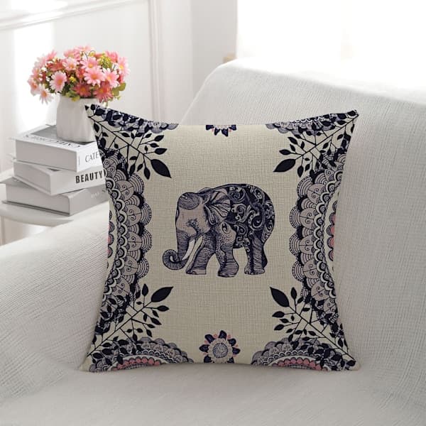 Sett med 4 sofaputevar med elefantmønster 45x45cm linstoff dekor