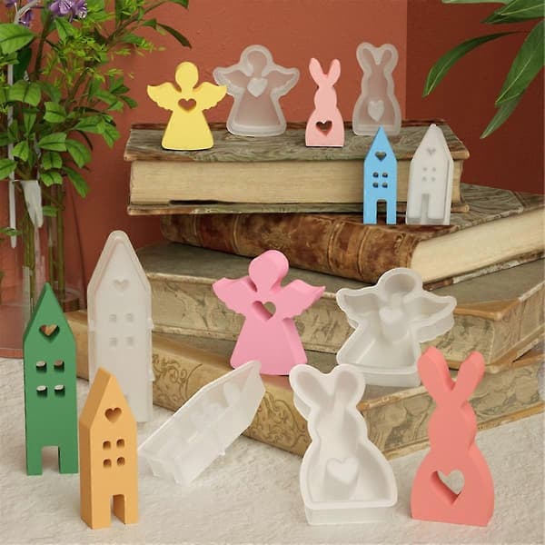 7PC DIY Hus Kanin Vinkel Lys Silikoneform Kærlighed Hus Form Deco SZRH[J]