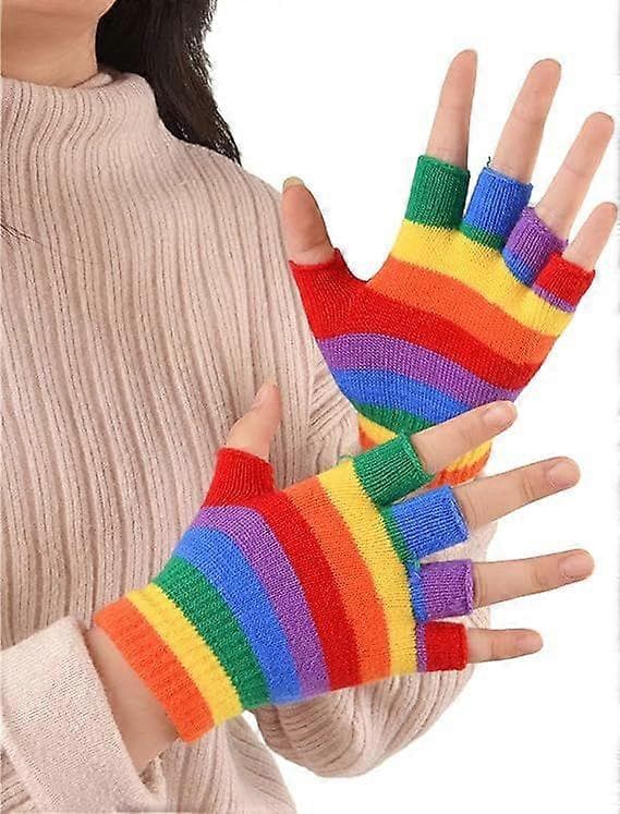 Unisex Regnbue Elastiske Strikkede Fingerløse Håndvarmere Hansker