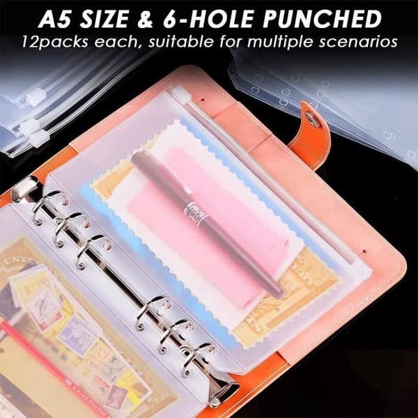 12-pack A5-storlek transparenta pärmfickor plastmappar vattentäta 6-håls påsar[J]
