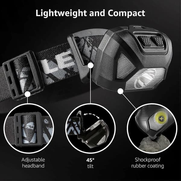 [2-pakning] Supersterk LED-hodelykt med 6 lysmoduser, for sykling, løping, camping for barn og voksne [batteri][XR][J]