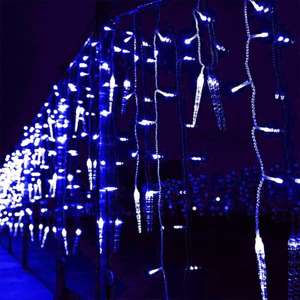 Julelys, LED lyskæde, 8 tilstande istaplys (3,5M blåt lys)[J]