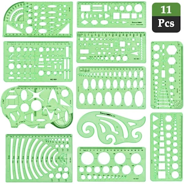 11-pack plastmallar för mätning, cirkelmall, geometrisk D