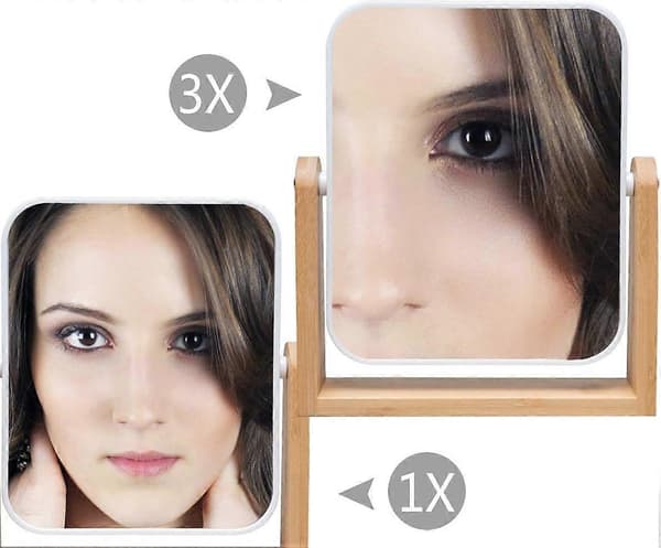 Makeupspejl med naturlig bambusfod - Bærbart bordsspejl til makeup [XR][J]