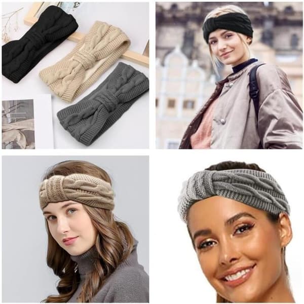 Vinterpandebånd - Uspecificeret - Pakke med 3 - Sort, Beige, Mørkegrå - Varmt tilbehør til kvinder Black, Beige, Dark Grey