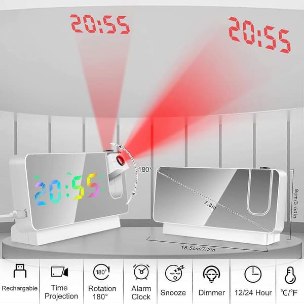 Roterbar projektor digital klocka uppladdningsbart dubbelt alarm