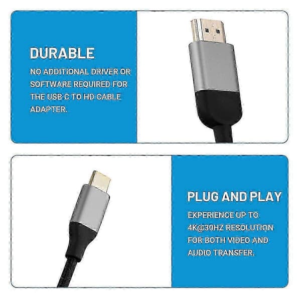 USB Type C - HDMI-sovitinkaapeli, 4K@30Hz video- ja äänensiirto 1.2Meter