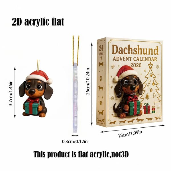 Julekalender (24 dager) – Flat 2D Akryl Samleobjekt – Dachshund Design Julekalender (J)
