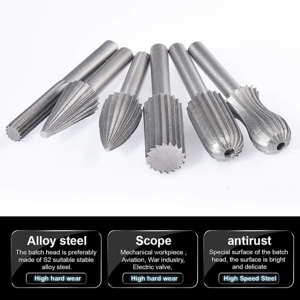 6st Dubbelkapat Volfram Roterande Gradverktyg Set 6mm Skaft Volfram[J]
