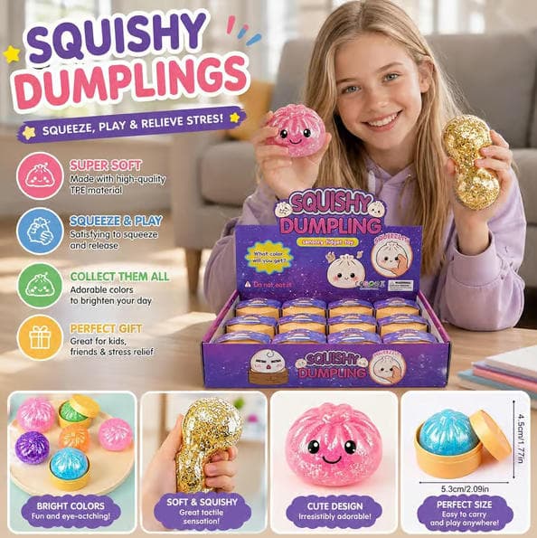 12 stk. Glitter Dumpling Squishy, ​​2026 Oppgradert Mini Squishy Dumpling Leketøy, Søte Stressballer Fidget Sensoriske Leker, Jul (J)