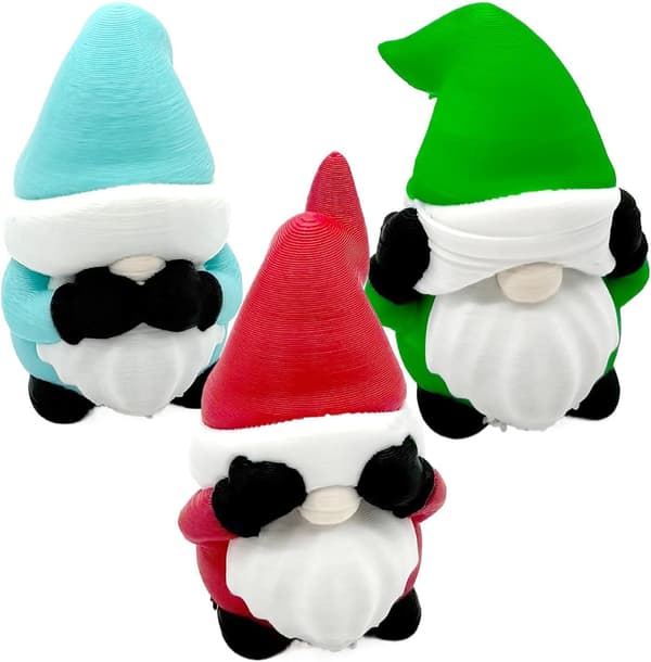 Søt julehagegnomfigur (trefarget versjon) – 3D-printet gnom (J)