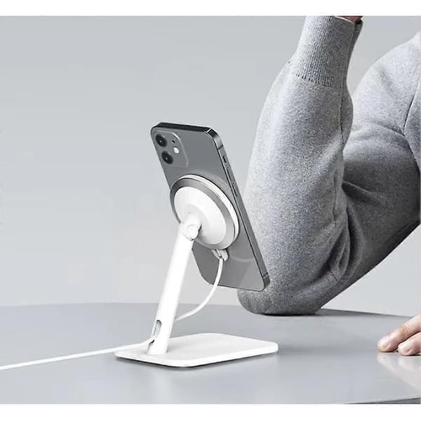 Magnetisk telefonholder for iPhone 12+, justerbart bordstativ, sterkt magnetisk telefonfeste White