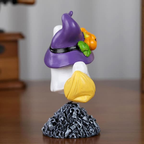 Liten Halloween-spøkelsesfigur, harpiksstatue med bobblehode til skrivebordet ditt (J)