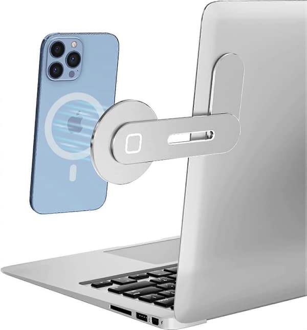 Magnetisk bærbar telefonholder til bærbar computer, MagSafe-tilbehør, foldbar og justerbar computerskærm side telefonholder til iPhone 13 Pro Ma[J] Silver
