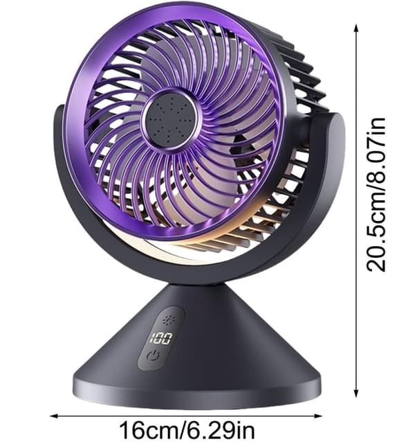 USB genopladelig bordventilator med LED natlys og indbygget luftdiffuser, ideel til camping og sovesale. (J)