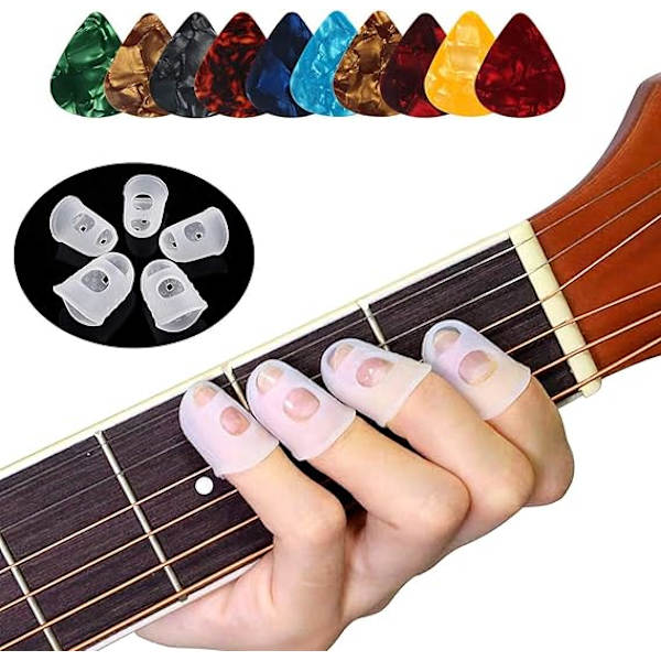 Gitarrfingertoppsskydd - 40 st silikon gitarrfinger, sömnad och broderi