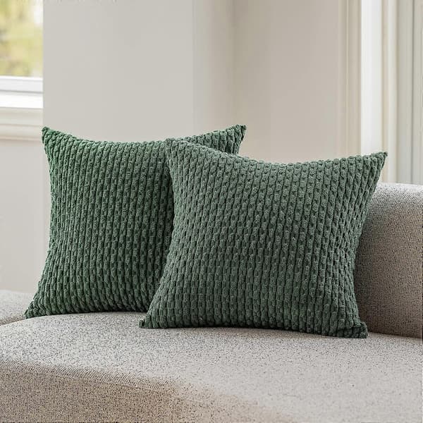 Fløjl Corduroy Pyntepudebetræk til seng, 2 stk, 40 x 40 cm, Mørkegrøn