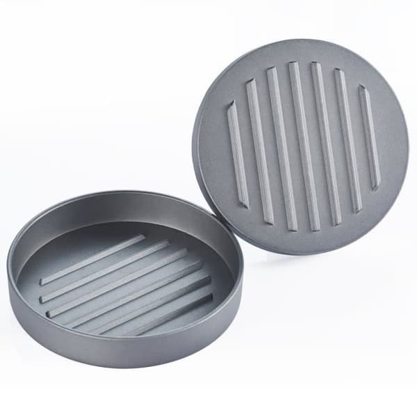 Hamburgerpress för köttfärs + 100 vaxpapper - 11,5 cm diameter, non-stick aluminium