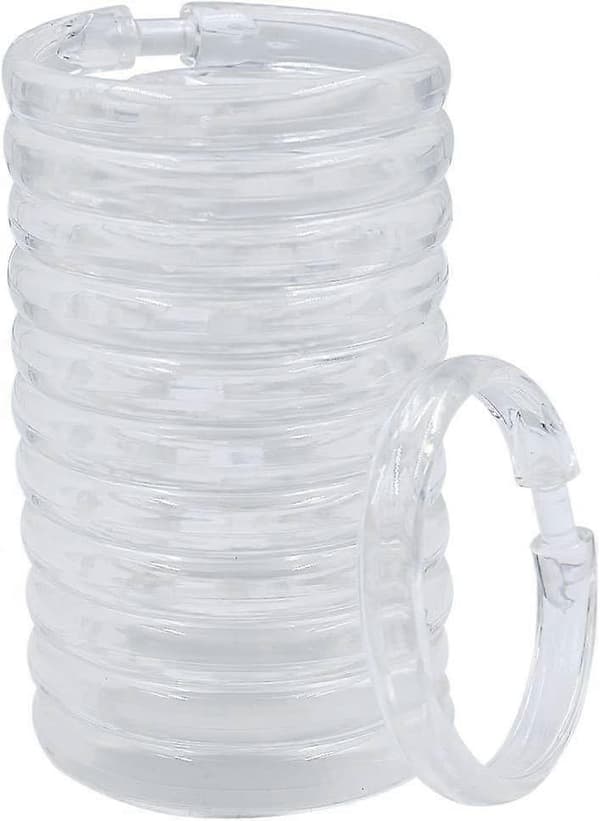 Duschdraperiringar - 12-pack - Duschdraperikrokar i plast O-formade ringar glider lätt på badrumsduschstången (klar)