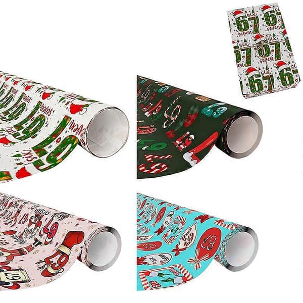 Festlig 67 julklappspapper, 6 7 julklappspapper, 67 glada tomtebarn presentpapper[J]