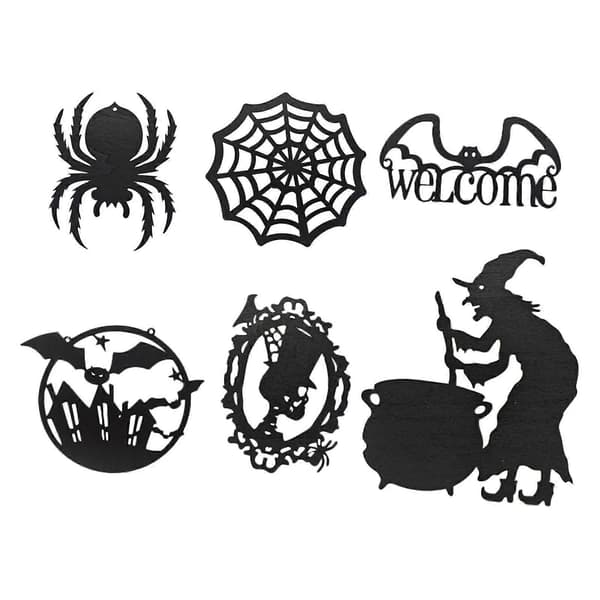 Halloweenpynt i træ, 6 stk. træskiver til gør-det-selv-håndværk