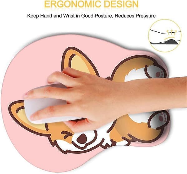 Ergonomisk rosa musematte med håndleddsstøtte, sklisikker bakside Corgi Anime søt gel musematte håndleddsstøtte, for gaming kontor datamaskin bærbar PC (Pin[J]