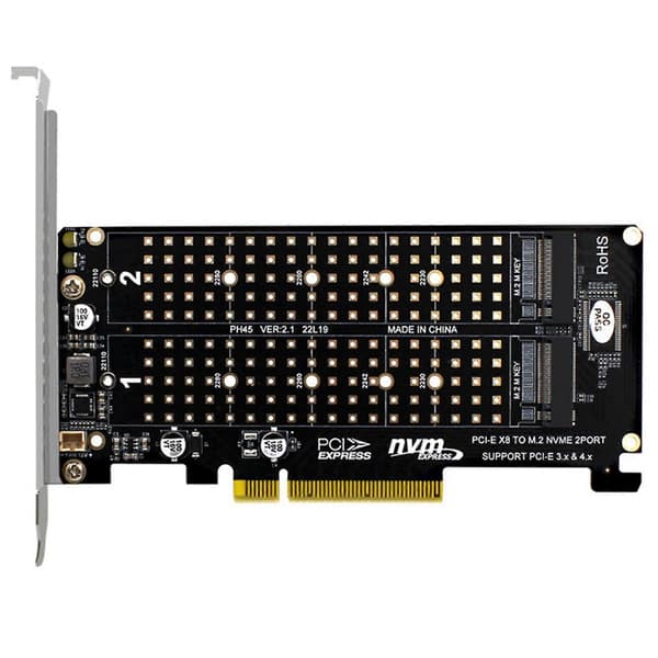 2X PCI-E X8 Double Disk RAID-kortti NVME M.2 M KEY SSD-laajennussovitin Laajennettu Dual NVME RAID PCI-E X8 -jakokortti Black