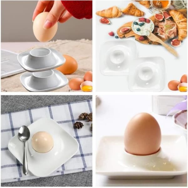 Äggkopp - Ej specificerad - Stapelbar - Keramik - Vit - 2 delar white