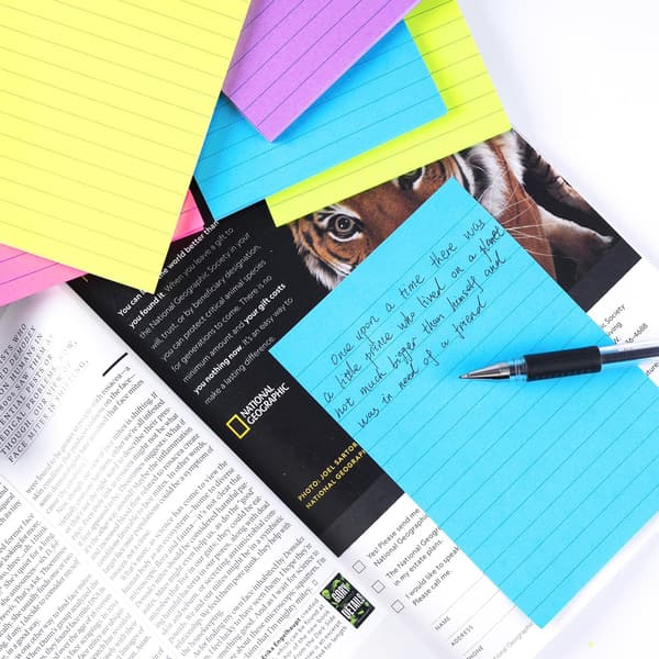 Linjerede sticky notes 4X6 tommer i lyse linjerede post-stickies farverige sup