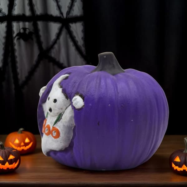 Samleobjekt Halloween-dekorasjon: skummelt gresskar, rekvisitt, spøkelsesgresskarfigur (J)