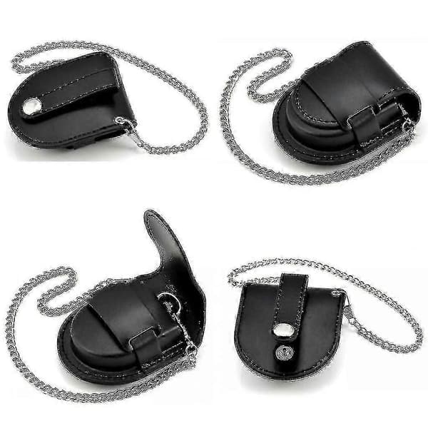 Nahkainen kellopussi taskukellon pidike ketjulla taskukellon kotelo [MI][J] Black Silver chain