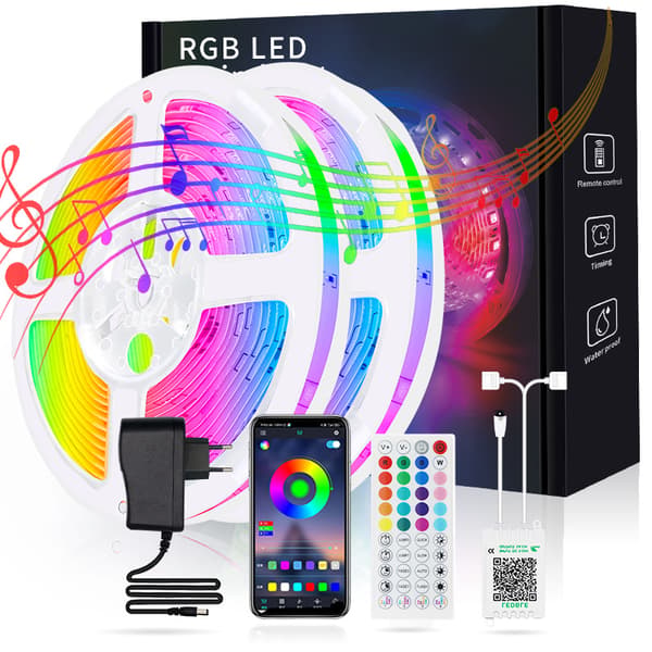 LED-strips Smart Bluetooth 5050 RGB LED-lys, med 44-tasters fjernkontroll APP-kontroll (10 meter)