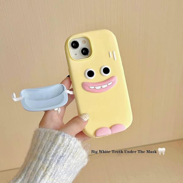 Kawaii mobilskal för iPhone 14 Pro Max, sött tecknat mobilskal med utstående tänder och mask 3D för iPhone 14 Pro Max-skal[J]